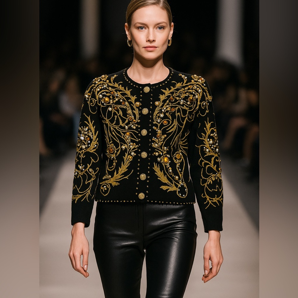 Michael Simon gold and silver ball bead embellished and embroidered cardigan